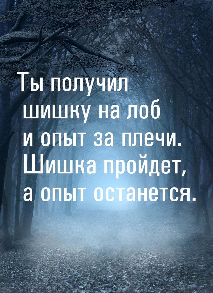 Ты получил шишку на лоб и опыт за плечи. Шишка пройдет, а опыт останется.