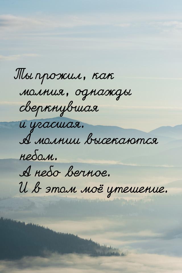 Ты прожил, как молния, однажды сверкнувшая и угасшая. А молнии высекаются небом. А небо ве