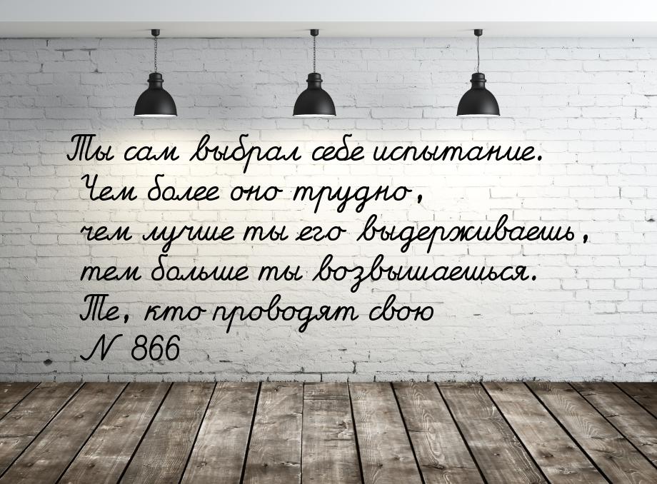 Ты сам выбрал себе испытание. Чем более оно трудно, чем лучше ты его выдерживаешь, тем бол