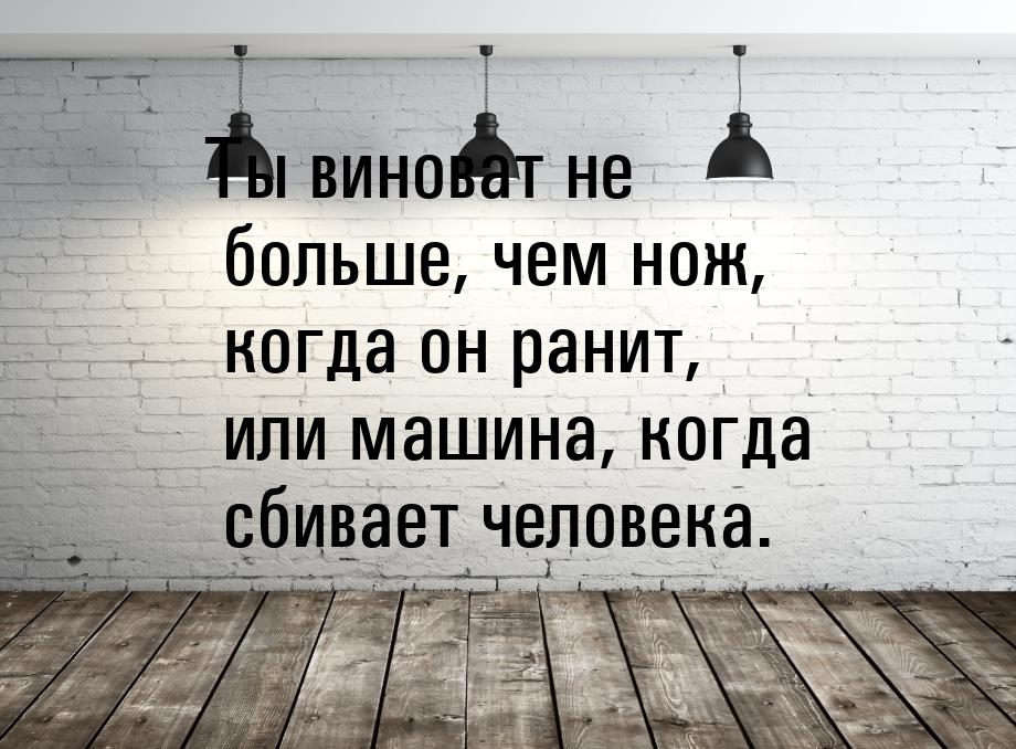 Ты виноват не больше, чем нож, когда он ранит, или машина, когда сбивает человека.