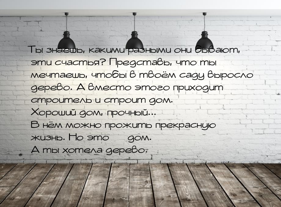 Ты знаешь, какими разными они бывают, эти счастья? Представь, что ты мечтаешь, чтобы в тво