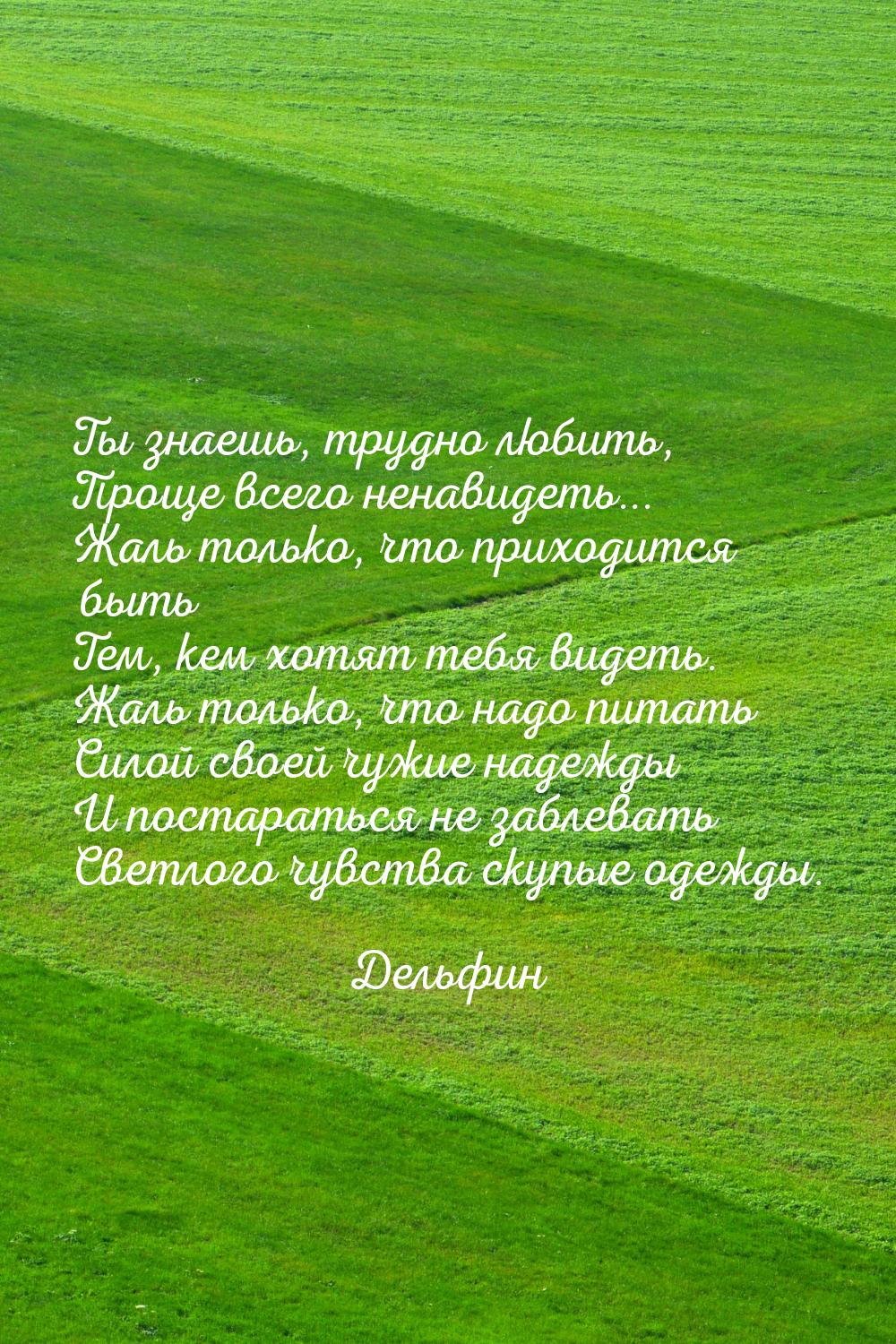 Ты знаешь, трудно любить, Проще всего ненавидеть... Жаль только, что приходится быть Тем, 