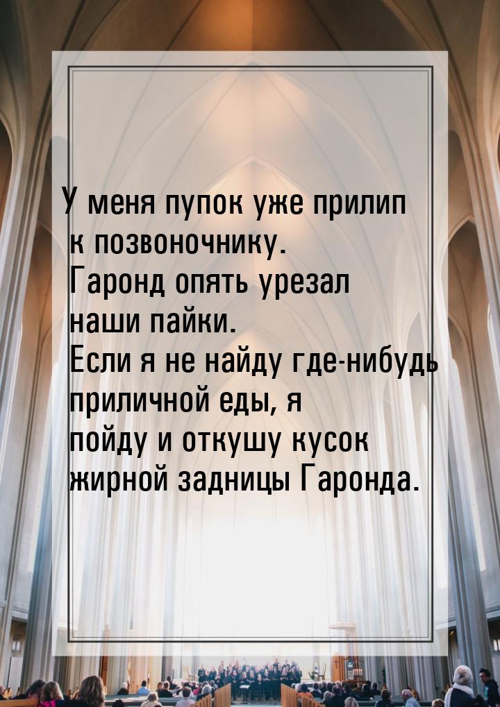 У меня пупок уже прилип к позвоночнику. Гаронд опять урезал наши пайки. Если я не найду гд