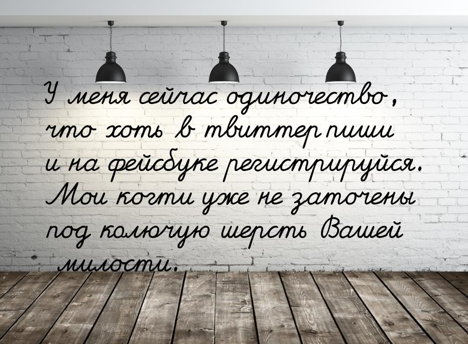 У меня сейчас одиночество, что хоть в твиттер пиши и на фейсбуке регистрируйся. Мои когти 