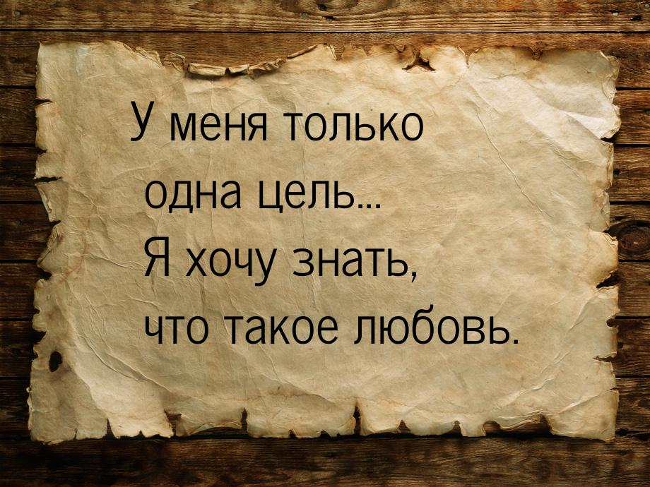 У меня только одна цель... Я хочу знать, что такое любовь.