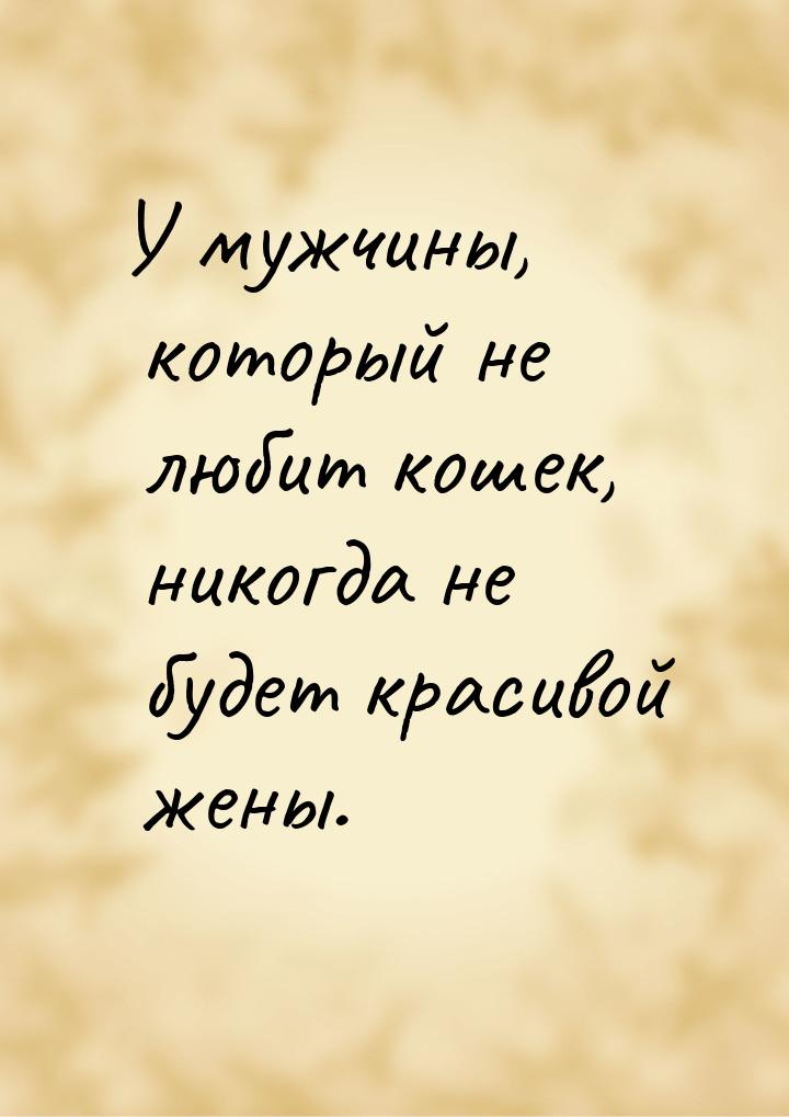 У мужчины, который не любит кошек, никогда не будет красивой жены.