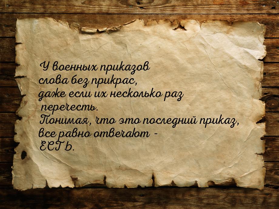 У военных приказов слова без прикрас, даже если их несколько раз перечесть. Понимая, что э