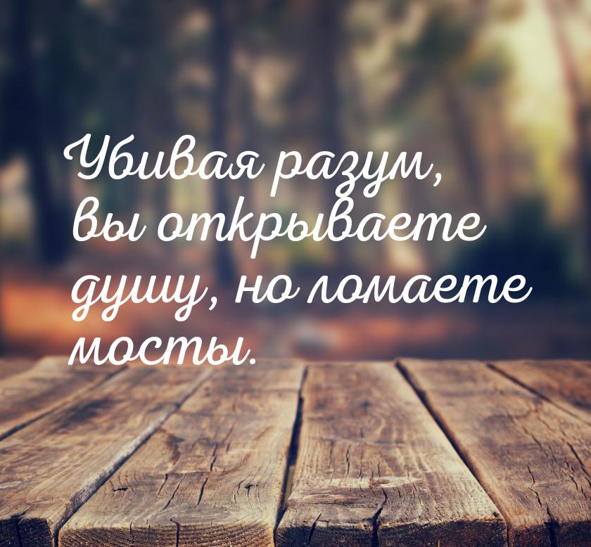 Убивая разум, вы открываете душу, но ломаете мосты.