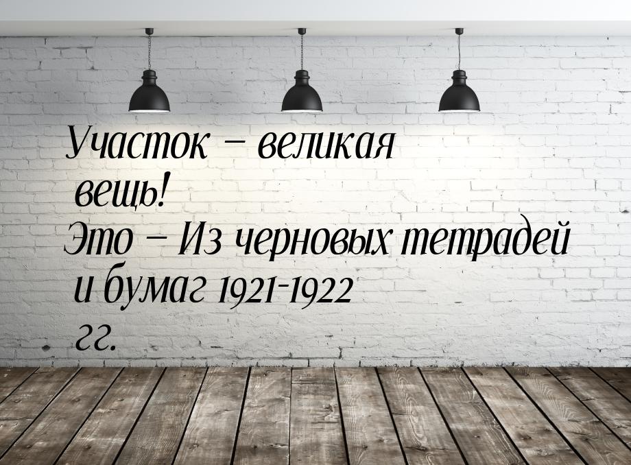 Участок — великая вещь! Это — Из черновых тетрадей и бумаг 1921-1922 гг.