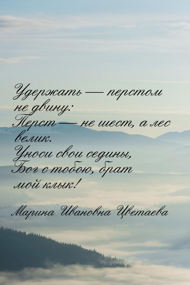 Удержать  перстом не двину: Перст  не шест, а лес велик. Уноси свои седины, 