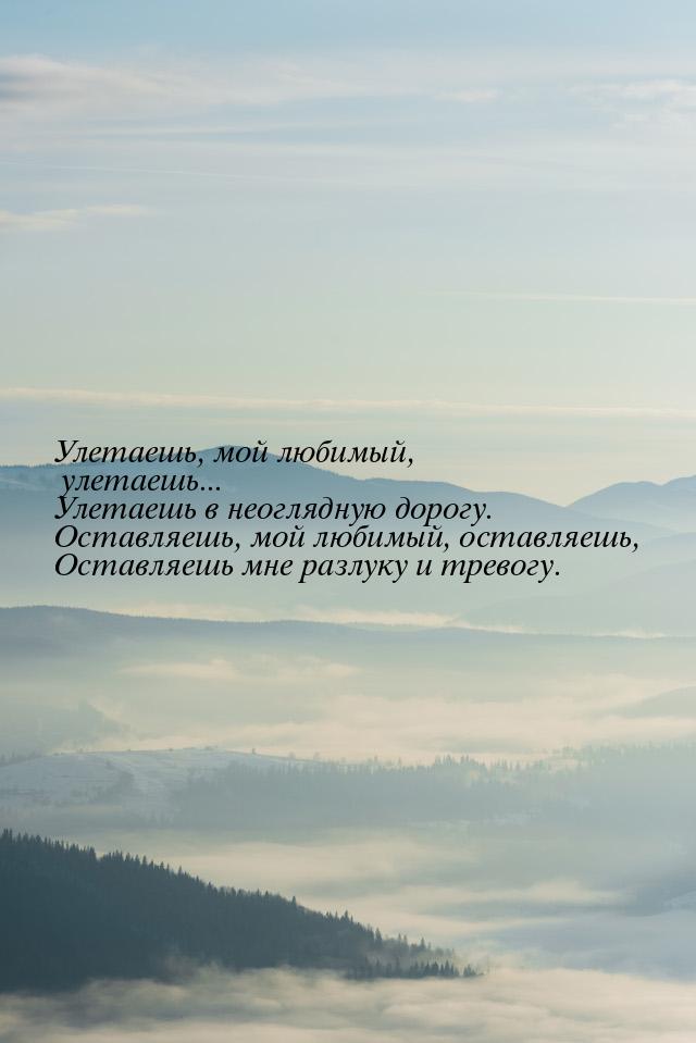 Улетаешь, мой любимый, улетаешь... Улетаешь в неоглядную дорогу. Оставляешь, мой любимый, 