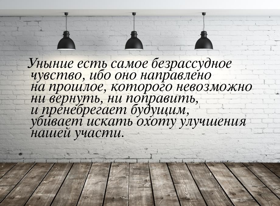 Уныние есть самое безрассудное чувство, ибо оно направлено на прошлое, которого невозможно