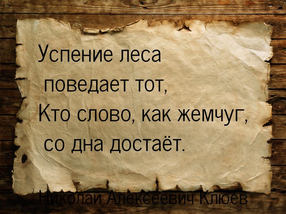 Успение леса поведает тот, Кто слово, как жемчуг, со дна достаёт.