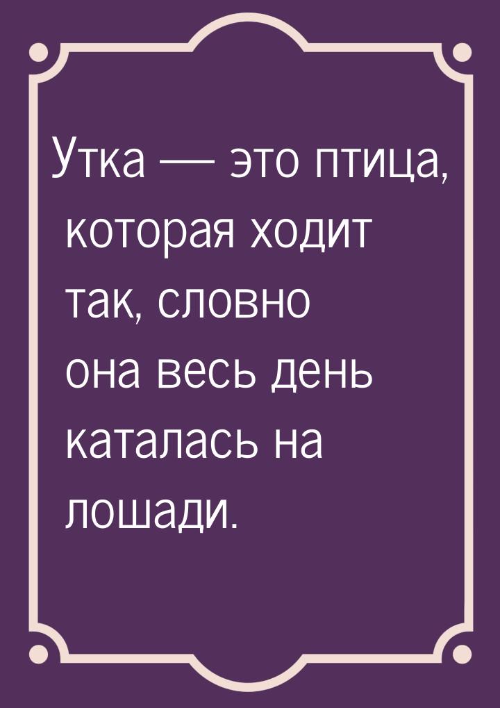 Утка  это птица, которая ходит так, словно она весь день каталась на лошади.