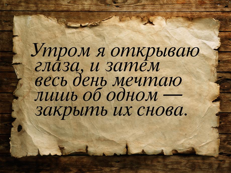 Утром я открываю глаза, и затем весь день мечтаю лишь об одном  закрыть их снова.