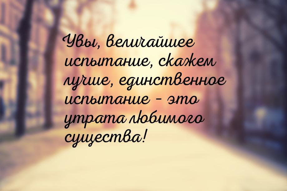 Увы, величайшее испытание, скажем лучше, единственное испытание – это утрата любимого суще
