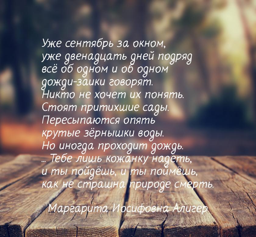 Уже сентябрь за окном, уже двенадцать дней подряд всё об одном и об одном дожди-заики гово