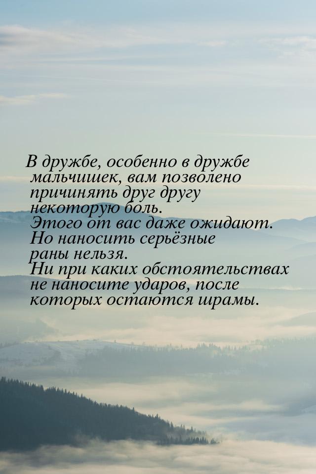 В дружбе, особенно в дружбе мальчишек, вам позволено причинять друг другу некоторую боль. 