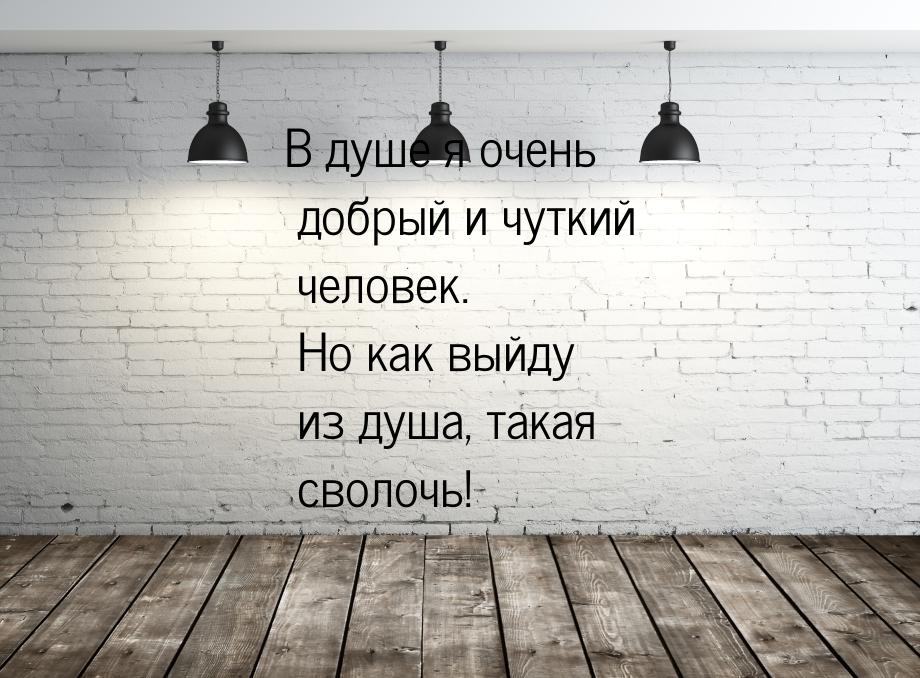 В душе я очень добрый и чуткий человек. Но как выйду из душа, такая сволочь!