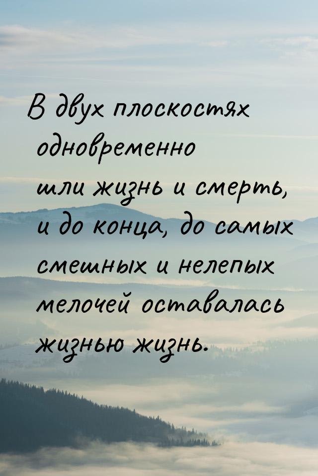 В двух плоскостях одновременно шли жизнь и смерть, и до конца, до самых смешных и нелепых 