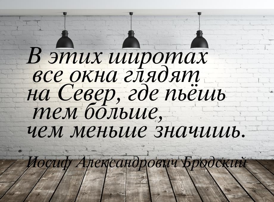 В этих широтах все окна глядят на Север, где пьёшь тем больше, чем меньше значишь.