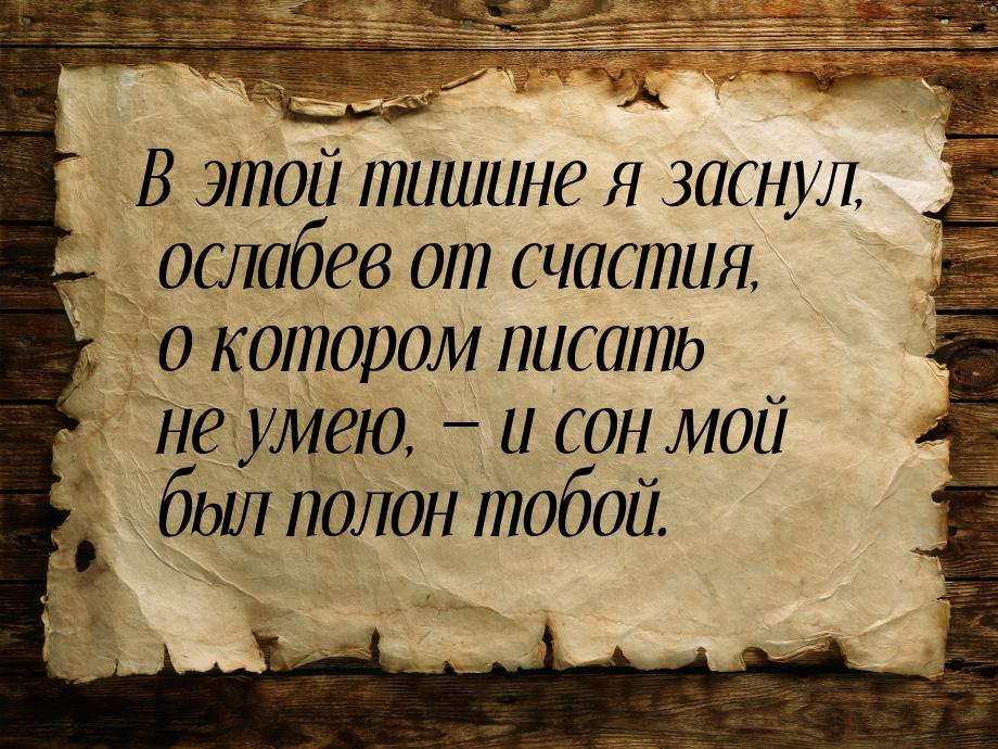 В этой тишине я заснул, ослабев от счастия, о котором писать не умею,  и сон мой бы