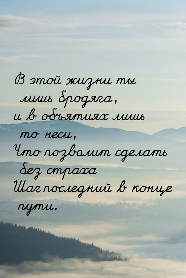 В этой жизни ты лишь бродяга, и в объятиях лишь то неси, Что позволит сделать без страха Ш