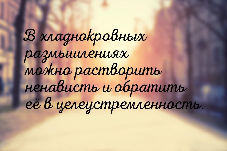 В хладнокровных размышлениях можно растворить ненависть и обратить её в целеустремленность