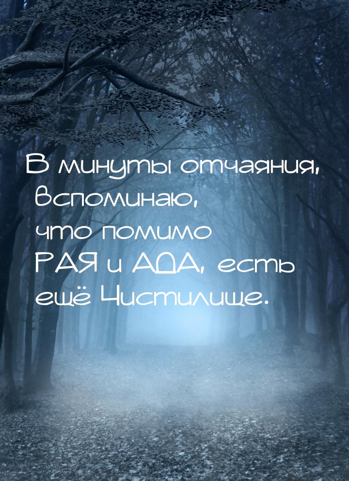 В минуты отчаяния, вспоминаю, что помимо РАЯ и АДА, есть ещё Чистилище.