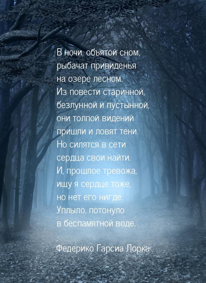 В ночи, объятой сном, рыбачат привиденья на озере лесном. Из повести старинной, безлунной 