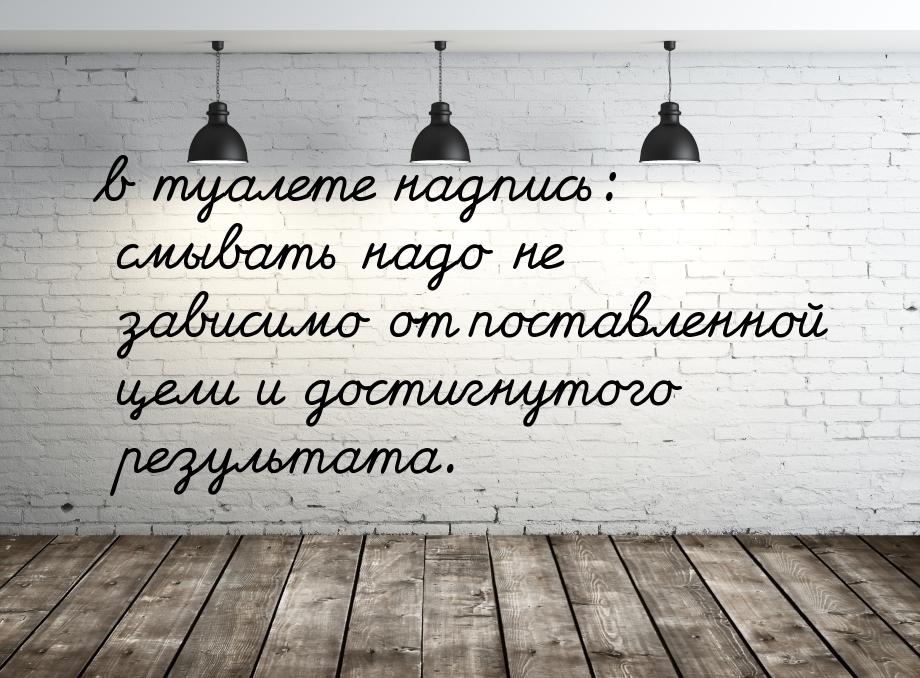 в туалете надпись: смывать надо не зависимо от поставленной цели и достигнутого результата