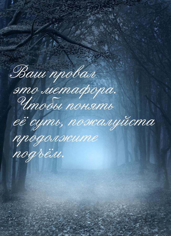 Ваш провал это метафора. Чтобы понять её суть, пожалуйста продолжите подъём.