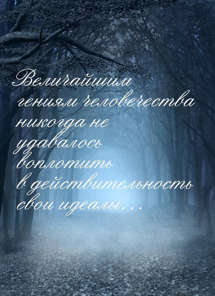 Величайшим гениям человечества никогда не удавалось воплотить в действительность свои идеа