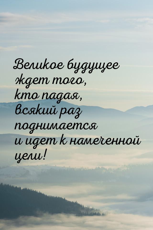 Великое будущее ждет того, кто падая, всякий раз поднимается и идет к намеченной цели!