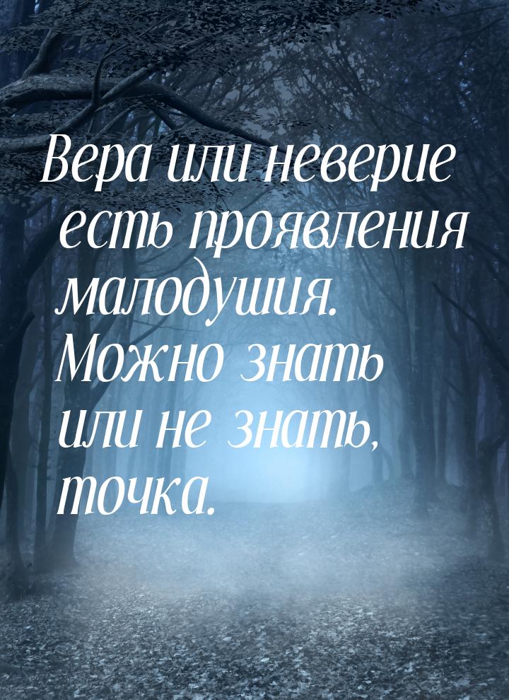 Вера или неверие есть проявления малодушия. Можно знать или не знать, точка.