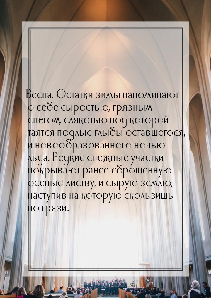 Весна. Остатки зимы напоминают о себе сыростью, грязным снегом, слякотью под которой таятс