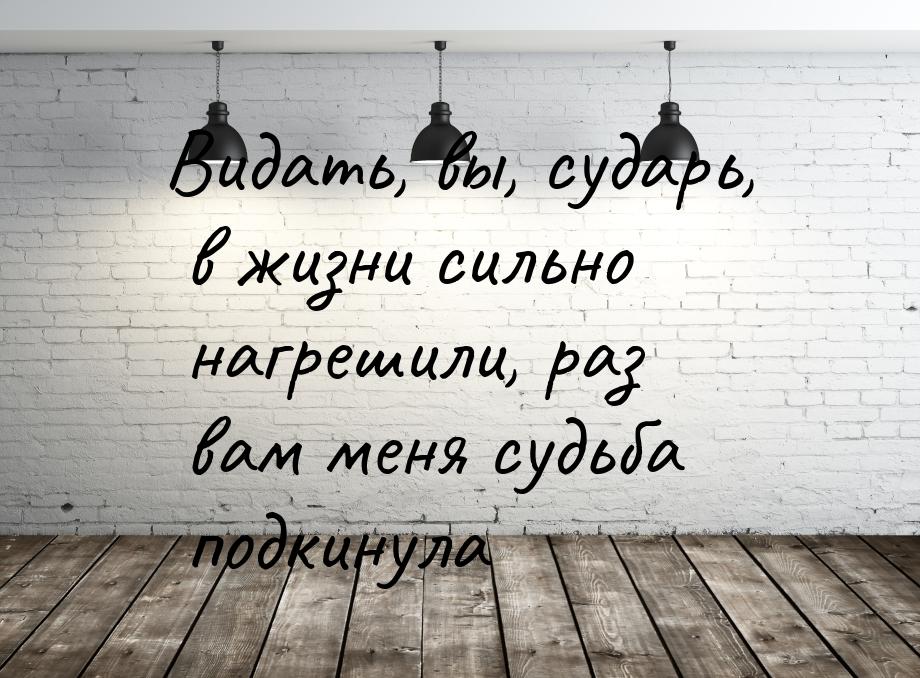 Видать, вы, сударь, в жизни сильно нагрешили, раз вам меня судьба подкинула