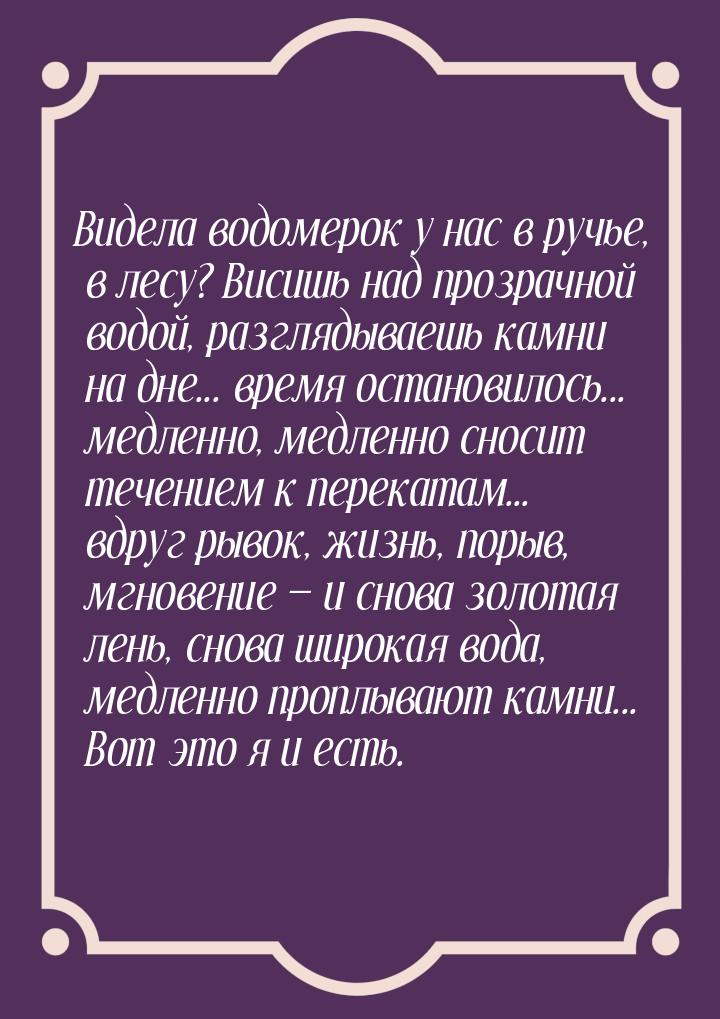 Видела водомерок у нас в ручье, в лесу? Висишь над прозрачной водой, разглядываешь камни н