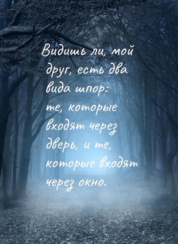 Видишь ли, мой друг, есть два вида шпор: те, которые входят через дверь, и те, которые вхо