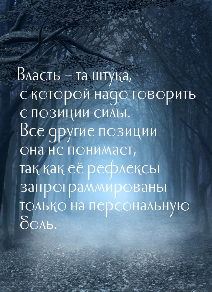 Власть – та штука, с которой надо говорить с позиции силы. Все другие позиции она не поним