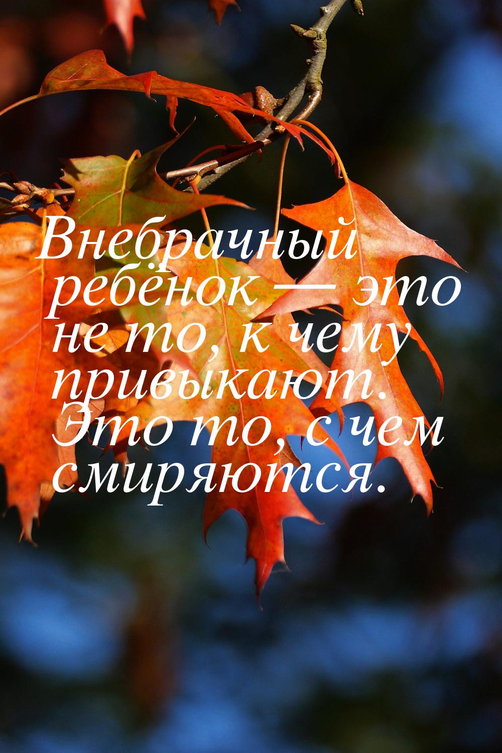 Внебрачный ребёнок — это не то, к чему привыкают. Это то, с чем смиряются.