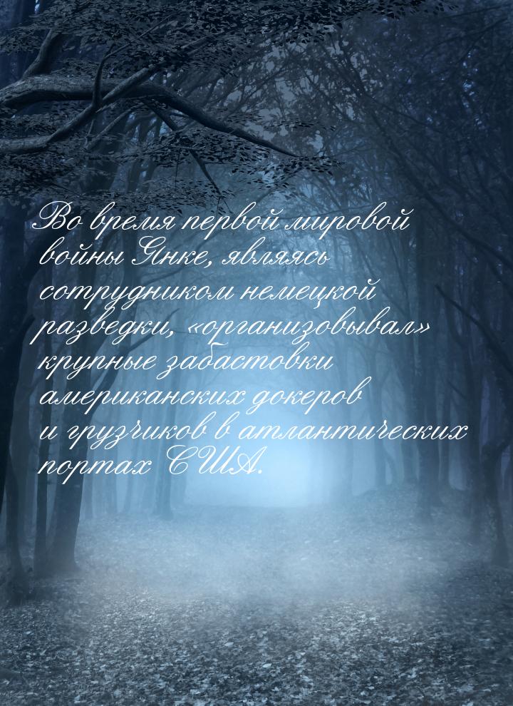 Во время первой мировой войны Янке, являясь сотрудником немецкой разведки, организо