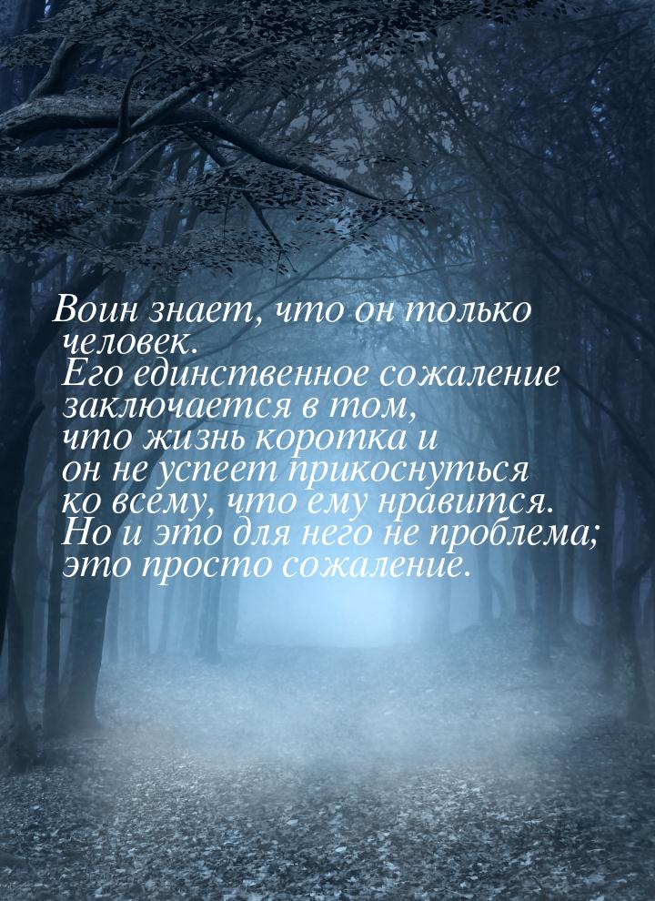 Воин знает, что он только человек. Его единственное сожаление заключается в том, что жизнь