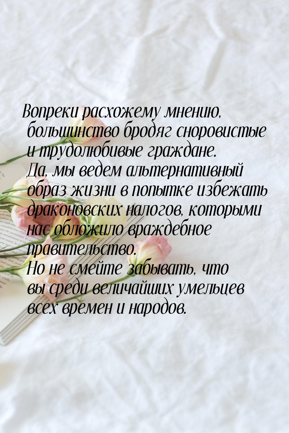 Вопреки расхожему мнению, большинство бродяг сноровистые и трудолюбивые граждане. Да, мы в