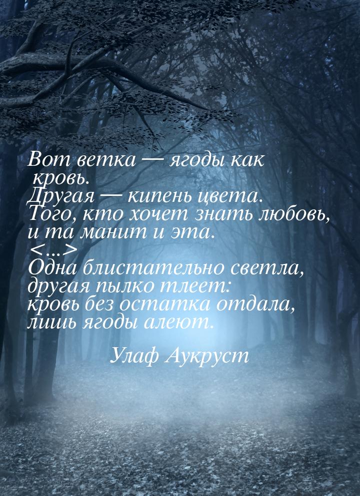 Вот ветка — ягоды как кровь. Другая — кипень цвета. Того, кто хочет знать любовь, и та ман