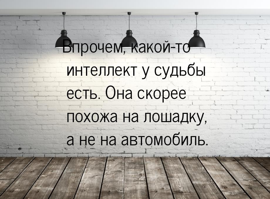 Впрочем, какой-то интеллект у судьбы есть. Она скорее похожа на лошадку, а не на автомобил