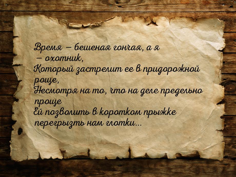 Время  бешеная гончая, а я  охотник, Который застрелит ее в придорожной роще