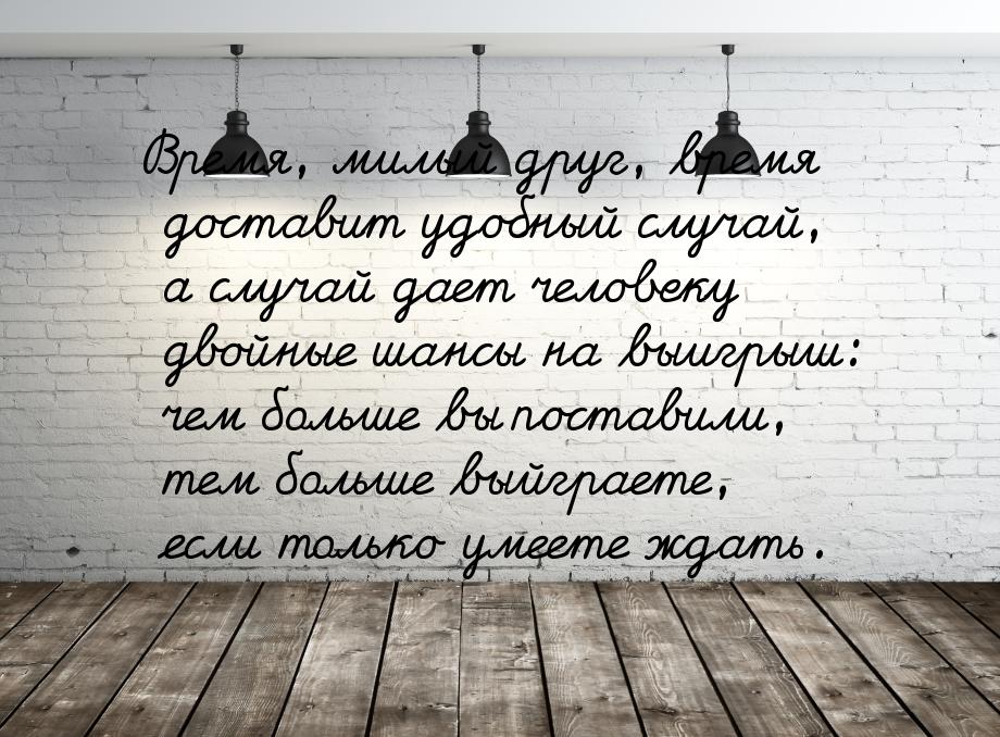 Время, милый друг, время доставит удобный случай, а случай дает человеку двойные шансы на 