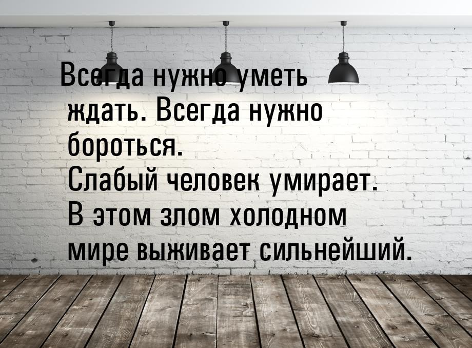 Всегда нужно уметь ждать. Всегда нужно бороться. Слабый человек умирает. В этом злом холод