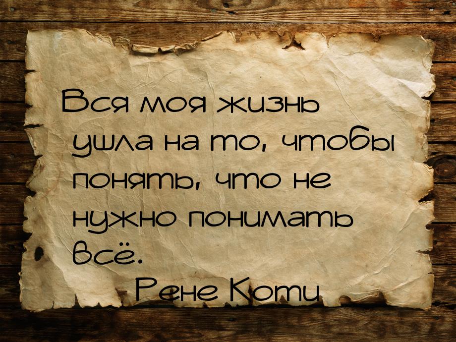 Вся моя жизнь ушла на то, чтобы понять, что не нужно понимать всё.